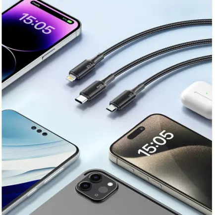 Кабель Essager Simple 3 in 1 USB - MicroUSB+USB Type-C+Lightning (M/M)