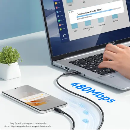 Кабель Essager Simple 3 in 1 USB - MicroUSB+USB Type-C+Lightning (M/M)
