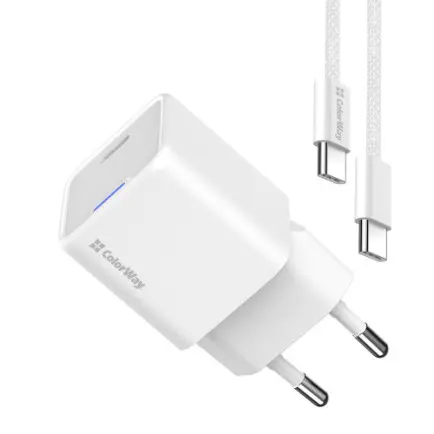 Мережевий зарядний пристрій ColorWay GaN Mini 30W PD Port PPS USB-C White (CW-CHS054PDC-WT)