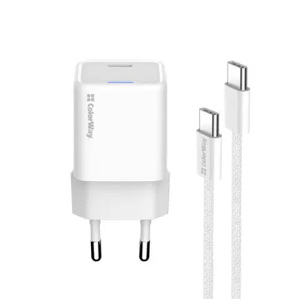 Мережевий зарядний пристрій ColorWay GaN Mini 30W PD Port PPS USB-C White (CW-CHS054PDC-WT)