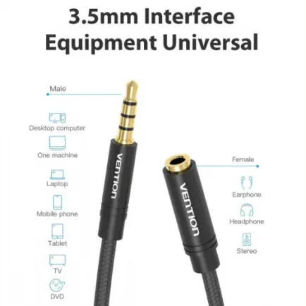 Кабель Vention Audio 3.5 mm M - 3.5 mm F, 2 m, Black (VAB-B06-B200-M)