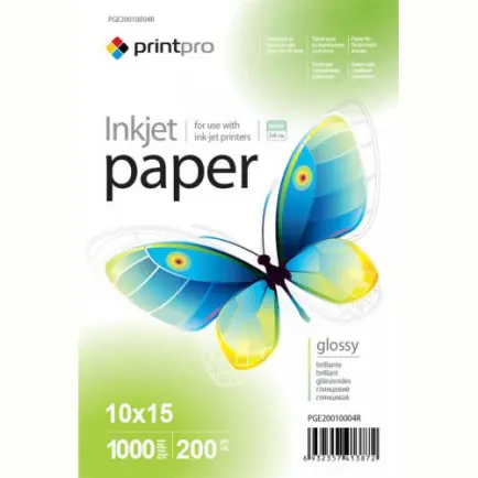 Фотопапір PrintPro глянсовий 200г/м2 10x15см 1000арк. (PGE20010004R)