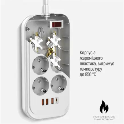 Фільтр живлення ColorWay CW-CHE64PDW 6 розеток, 4USB (Type-C PD20W + 3USB QC3.0)