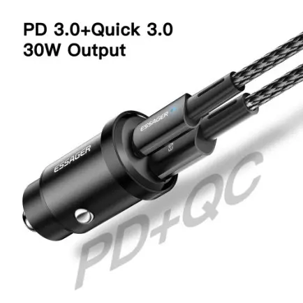 Автомобільний зарядний пристрій Essager Gyroscope Mini Charger USB-A + Type-C 30W Black (ECCAC-TL01)