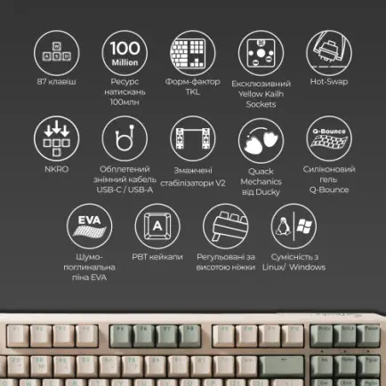 Клавиатура Ducky One 3 TKL Cherry MX Speed Silver UA USB Matcha Cream (DKON2187-PUAPXМAEGGC1)
