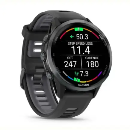 Смарт-часы Garmin Forerunner 970 Black Carbon Gray DLC Titanium with Black/Translucent Whitestone Silicone with Slate Buckle (010-02969-60)