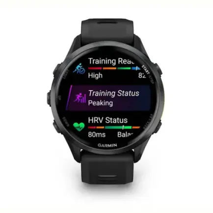 Смарт-часы Garmin Forerunner 970 Black Carbon Gray DLC Titanium with Black/Translucent Whitestone Silicone with Slate Buckle (010-02969-60)