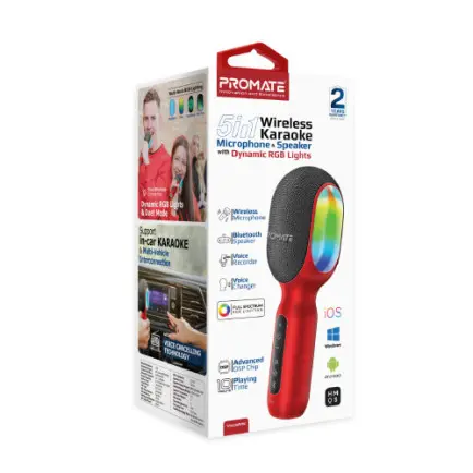 Микрофон для караоке Promate VocalMic Bluetooth LED Red (vocalmic.red)