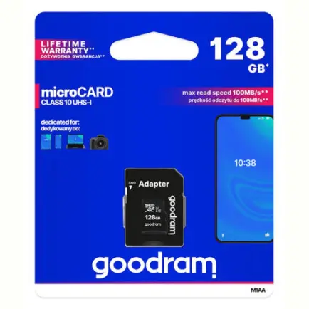 Карта памяти MicroSDXC 128GB UHS-I Class 10 Goodram + SD-adapter (M1AA-1280R12)