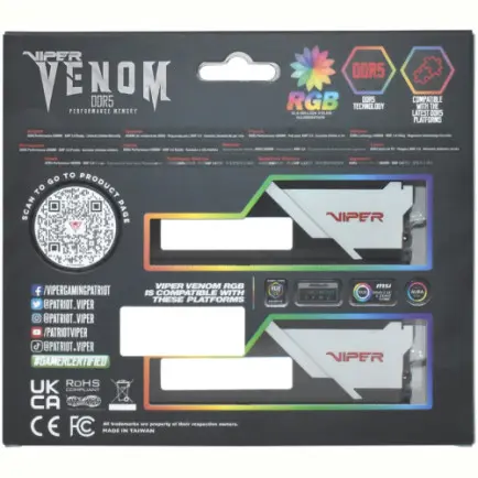 Модуль пам`яті DDR5 2x16GB/7400 Patriot Viper Venom RGB (PVVR532G740C36K)