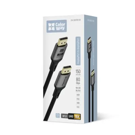 Кабель ColorWay DisplayPort-DisplayPort V2.1 16K 1.5м, Black (CW-CBDP091-BK)
