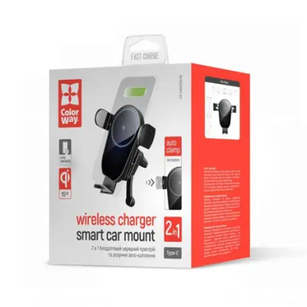 Держатель автомобильный+беспроводное ЗУ ColorWay AutoSense Car Wireless Charger 15W Black (CW-CHAW025Q-BK)