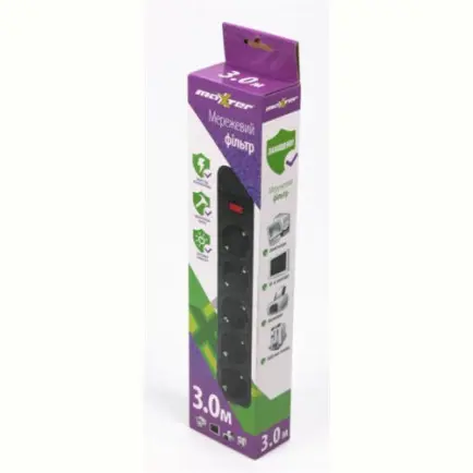 Фильтр питания Maxxter 5 розеток 3м (SPM5-G-10B)