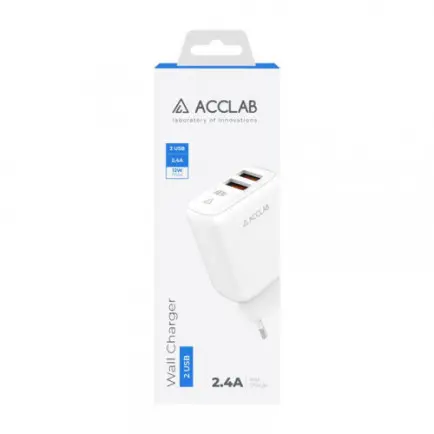 Зарядное устройство AccLab AL-TC224 2хUSB 5В/2,4A/12W White (1283126538834)
