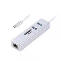 Концентратор USB Type-C Maxxter 2хUSB3.0, RJ-45, microSD/TF, метал, Grey (NECH-2..