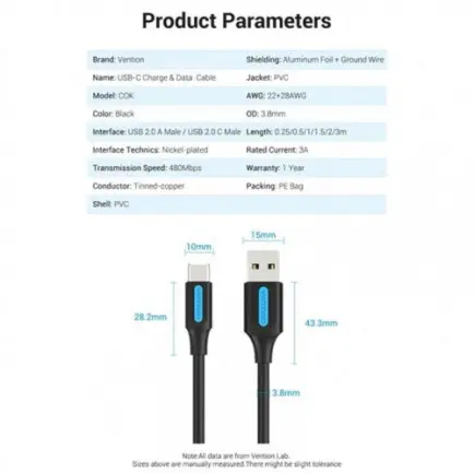 Кабель Vention USB Type-C - USB (M/M)