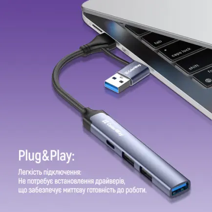 Концентратор СolorWay USB-A/USB-C 4-в-1 USB2.0х2/USB3.0/USB-C2.0 (CW-HUB06)