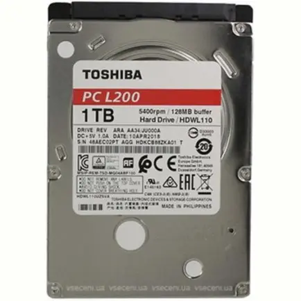 Накопитель HDD 2.5" SATA 1.0TB Toshiba L200 5400rpm 128MB (HDWL110)
