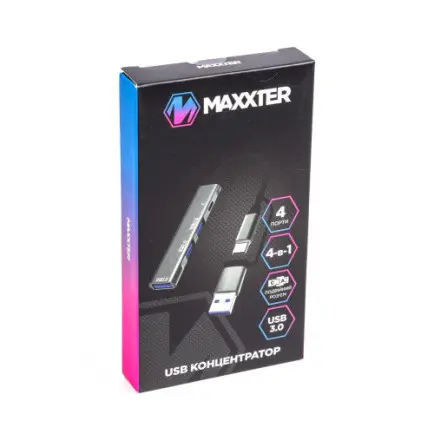 Концентратор USB Type-C/USB Maxxter 1xUSB-A 3.0, 2xUSB-A 2.0, 1xUSB-C Gray (HU3C-4P1CN-01)