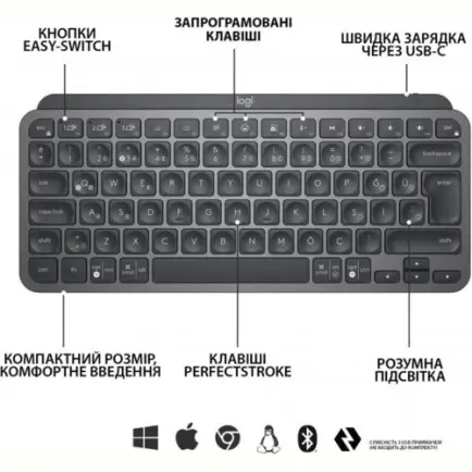 Клавіатура бездротова Logitech MX Keys Mini Wireless Illuminated Graphite (920-010498)