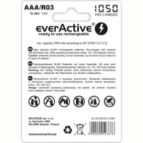 Аккумулятор everActive AAA/HR03 Ni-MH 1050mAh BL 4шт