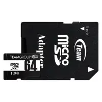 Карта памяти MicroSDHC  64GB UHS-I Class 10 Team Black + SD-adapter (TUSDX64GCL1..