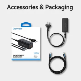 Мережевий зарядний пристрій Vention 4-Port USB GaN Charger 2x100W/2x18W Black (FBSBG-EU)
