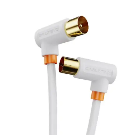 Кабель Cabletime Телевизионный, 2m, Г-образный 90 градусов Male to Female, 75OHM, White (CF35L)