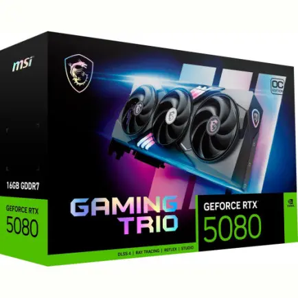 Відеокарта GF RTX 5080 16GB GDDR7 Gaming Trio OC MSI (GeForce RTX 5080 16G GAMING TRIO OC)
