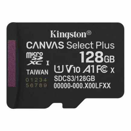 Карта памяти MicroSDXC 128GB UHS-I Class 10 Kingston Canvas Select Plus R150MB/s + SD-адаптер (SDCS3/128GB)