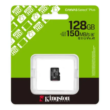 Карта памяти MicroSDXC 128GB UHS-I Class 10 Kingston Canvas Select Plus R150MB/s + SD-адаптер (SDCS3/128GB)