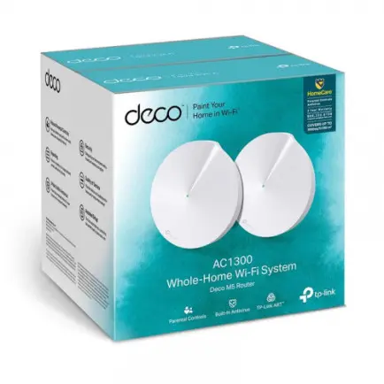 WiFi Mesh система TP-Link Deco M5 2-pack (AC1300, 2xGE LAN/WAN, Bluetooth, MESH, MU-MIMO, 4 антенны, 2-pack)