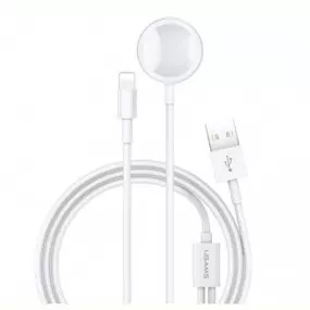 Беспроводное зарядное устройство Usams US-CC076 2in1 USB Charging Cable for iPhone & Apple Watch White (CC076WH01)