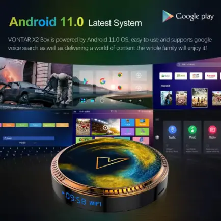 TV приставка Vontar X2 4/32 (Amlogic S905W2/4Gb/32Gb/Wi-Fi2.4G+5G+100 Mb/USB2.0x2/Mali-G31/HDMI/Bluetooth/Android TV 11/4K 60 fps)