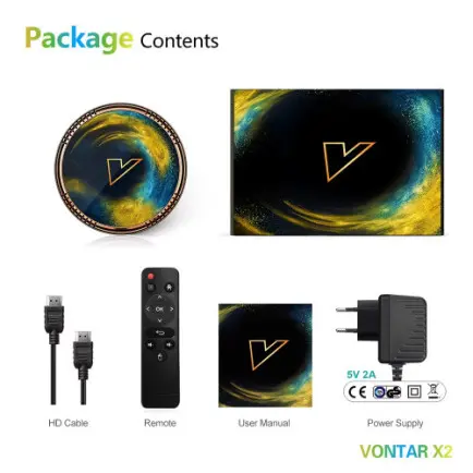 TV приставка Vontar X2 4/32 (Amlogic S905W2/4Gb/32Gb/Wi-Fi2.4G+5G+100 Mb/USB2.0x2/Mali-G31/HDMI/Bluetooth/Android TV 11/4K 60 fps)