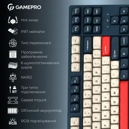 Клавіатура бездротова GamePro Asgard Ragnar Keychron Super Red Switch Blue (MK285BL)