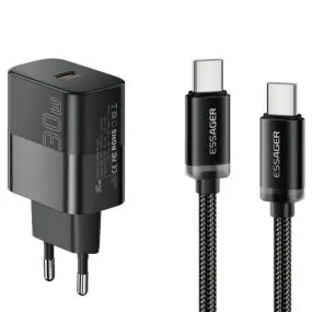 Мережевий зарядний пристрій Essager Travel Charger 30W USB-C Black (E30JSB1-SYTT1-T)