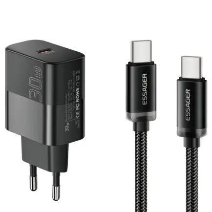 Мережевий зарядний пристрій Essager Travel Charger 30W USB-C Black (E30JSB1-SYTT1-T)