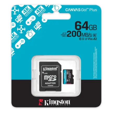 Карта пам`яті MicroSDXC  64GB UHS-I/U3 Class 10 Kingston Canvas Go! Plus R200/W200MB/s + SD-адаптер (SDCG4/64GB)