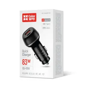 Автомобільний зарядний пристрій ColorWay 2USB (Type-C PD65W + USB QC3.0 18W)