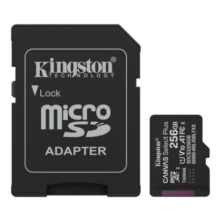 Карта пам`яті MicroSDXC 256GB UHS-I Class 10 Kingston Canvas Select Plus R150MB/s + SD-адаптер (SDCS3/256GB)
