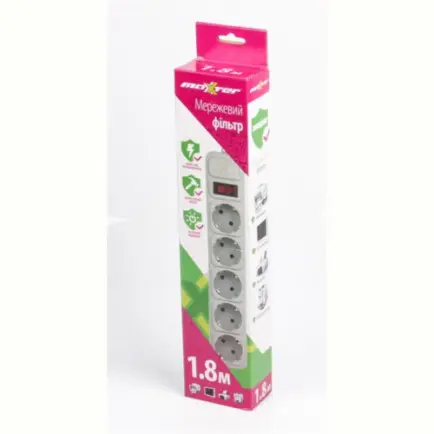 Фільтр живлення Maxxter 5 розеток 1.8м (SPM5-G-6G)