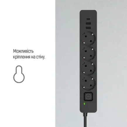 Фільтр живлення ColorWay CW-CHE435PDB 4 розетки, 3USB (2USB-A + 1 TYPE-C)