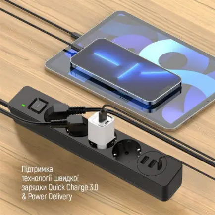 Фільтр живлення ColorWay CW-CHE435PDB 4 розетки, 3USB (2USB-A + 1 TYPE-C)
