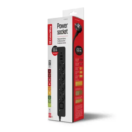 Фільтр живлення ColorWay CW-CHE435PDB 4 розетки, 3USB (2USB-A + 1 TYPE-C)