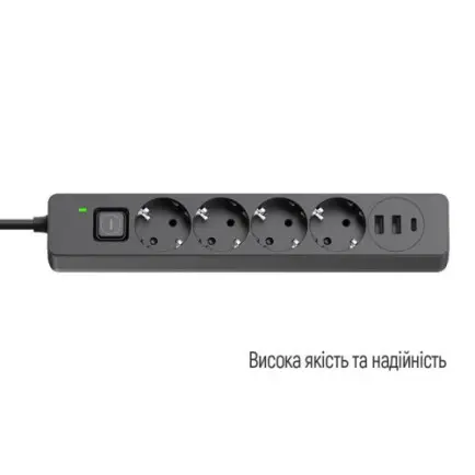 Фільтр живлення ColorWay CW-CHE435PDB 4 розетки, 3USB (2USB-A + 1 TYPE-C)
