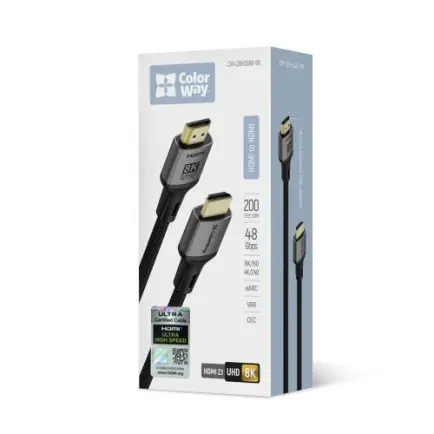 Кабель ColorWay HDMI-HDMI V2.1 8K 2м, Black (CW-CBHD088-BK)