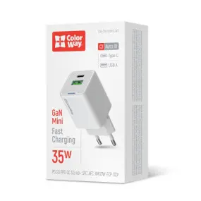 Сетевое зарядное устройство ColorWay GaN Mini 35W PD Port PPS USB (Type-C PD + USB QC4.0)