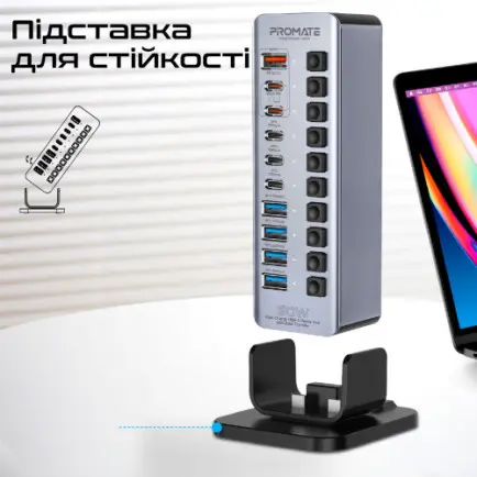 USB-хаб Promate GegaTower-60w USB Type-C Grey