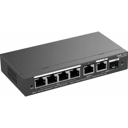 Коммутатор Ruijie Reyee RG-ES206GS-P (4xGE PoE+, 1хGE, 1xGE/SFP Uplink, CCTV, Cloud Managed, L2, max PoE 54W, настольный, бесшумный, металл)